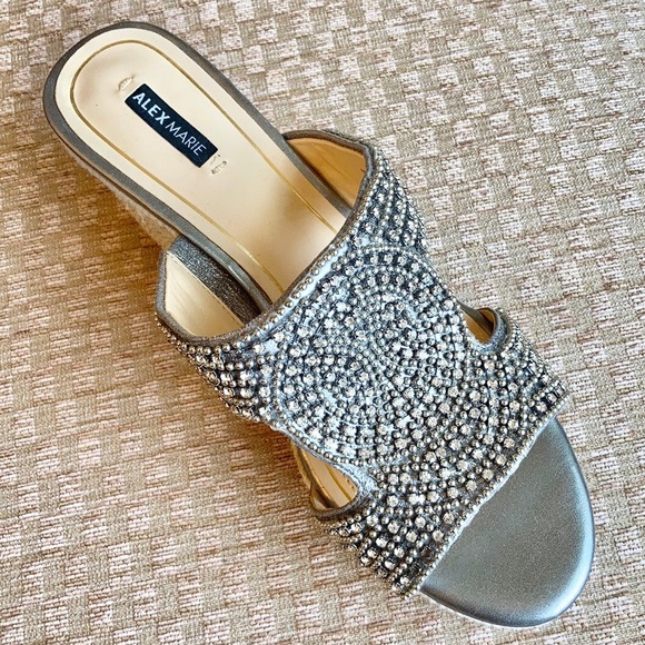 Alex Marie Rhinestone and Beaded Wedge Sandal - Picture 3 of 10